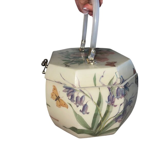 Margaret Dike Vintage Octagonal Box Cream Purse Garden Theme Signed - Picture 3 of 15